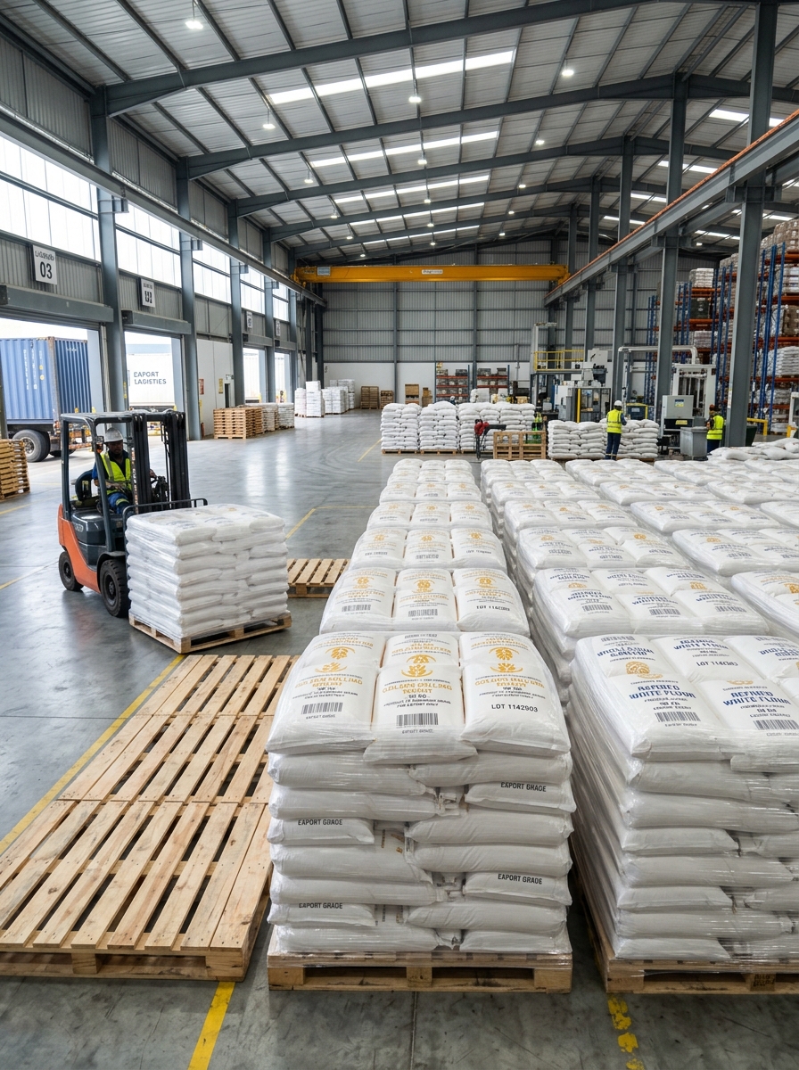 Commercial Export Sacks of Milling Wheat on Pallets